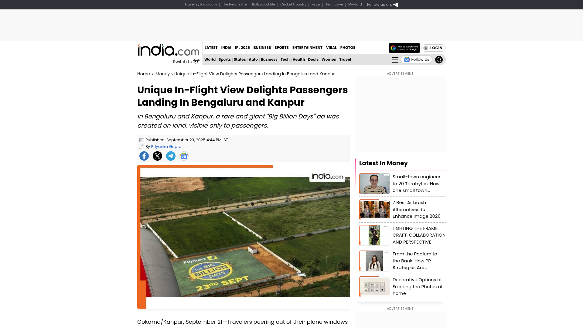 Unique In-Flight View Delights Passengers Landing in Bengaluru & Kanpur