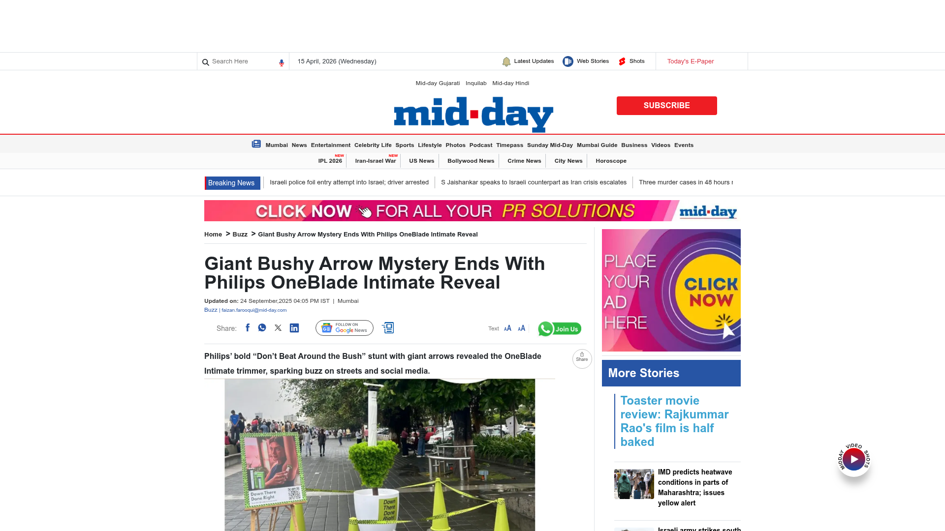 Giant Bushy Arrow Mystery Ends With Philips OneBlade Intimate Reveal